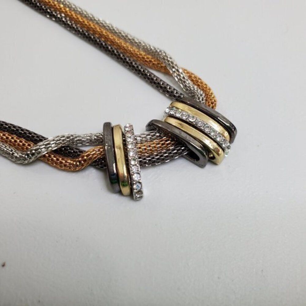 Mixed Metal Necklace Rhinestone Multi Strand Gray - Picture 6 of 8